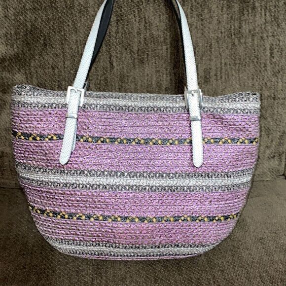 ERIC JAVITS New York purple straw shoulder bag EUC - Picture 4 of 14